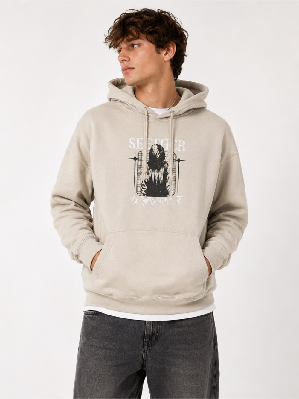 Seether Graphic Hoodie Beige Grunge Band Hoodie Mens M The Surface Seems So Far